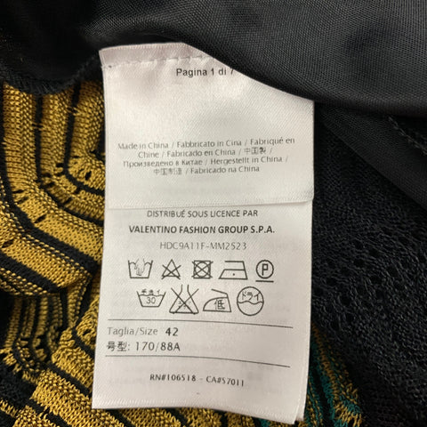 M MISSONI Taille 6 Jaune Noir Vert Viscose Blend Zig Zag Robe sans manches