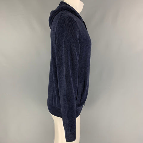 BRUNELLO CUCINELLI  Size L Navy Knitted Cotton Hooded Jacket