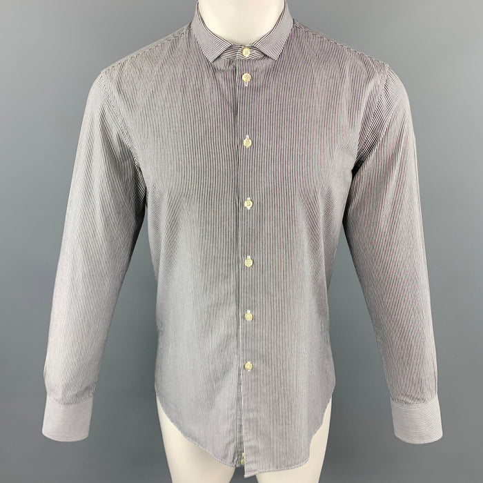 EMPORIO ARMANI Size M Stripe Black & White Cotton Button Up Long Sleeve Shirt