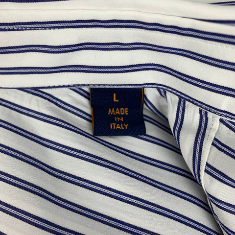 LOUIS VUITTON Size L White Navy Stripe Cotton Button Up Short Sleeve Shirt