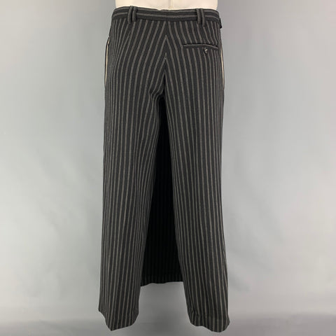 GAULTIER2 Size M Black White Stripe Wool Blend Skirt Overlay Dress Pants
