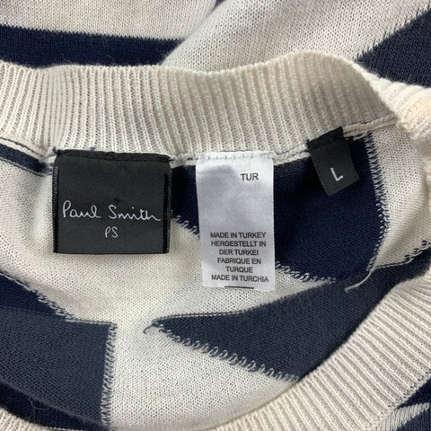 PS by PAUL SMITH Size L Off White &  Navy Geometric Cotton Crew-Neck Pullover