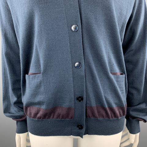 JIL SANDER Size 12 Navy & Plum Color Block Cashmere Blend Cardigan
