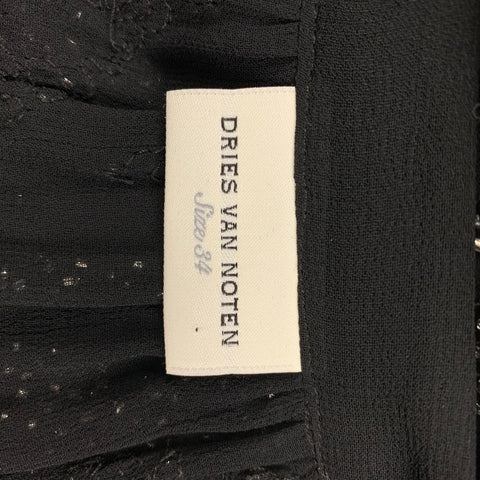 DRIES VAN NOTEN Size XS Black Silver Viscose Beaded Open Collar Shirt