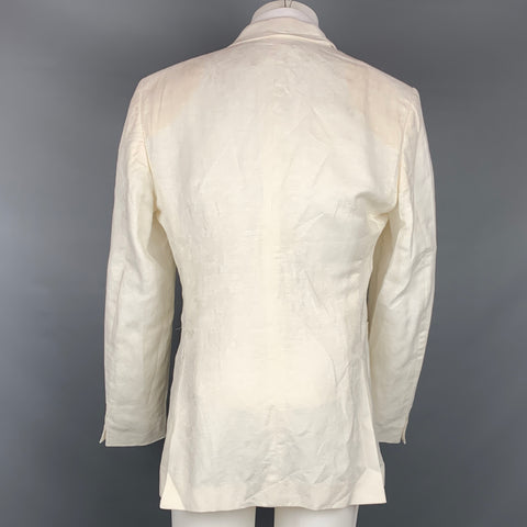 JOHN VARVATOS Size 42 Long Beige Jacquard Linen / Cotton Sport Coat
