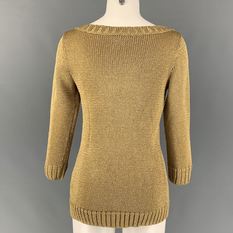 RALPH LAUREN Black Label Taille M Or Viscose Blend Tricoté Col Bateau Pull
