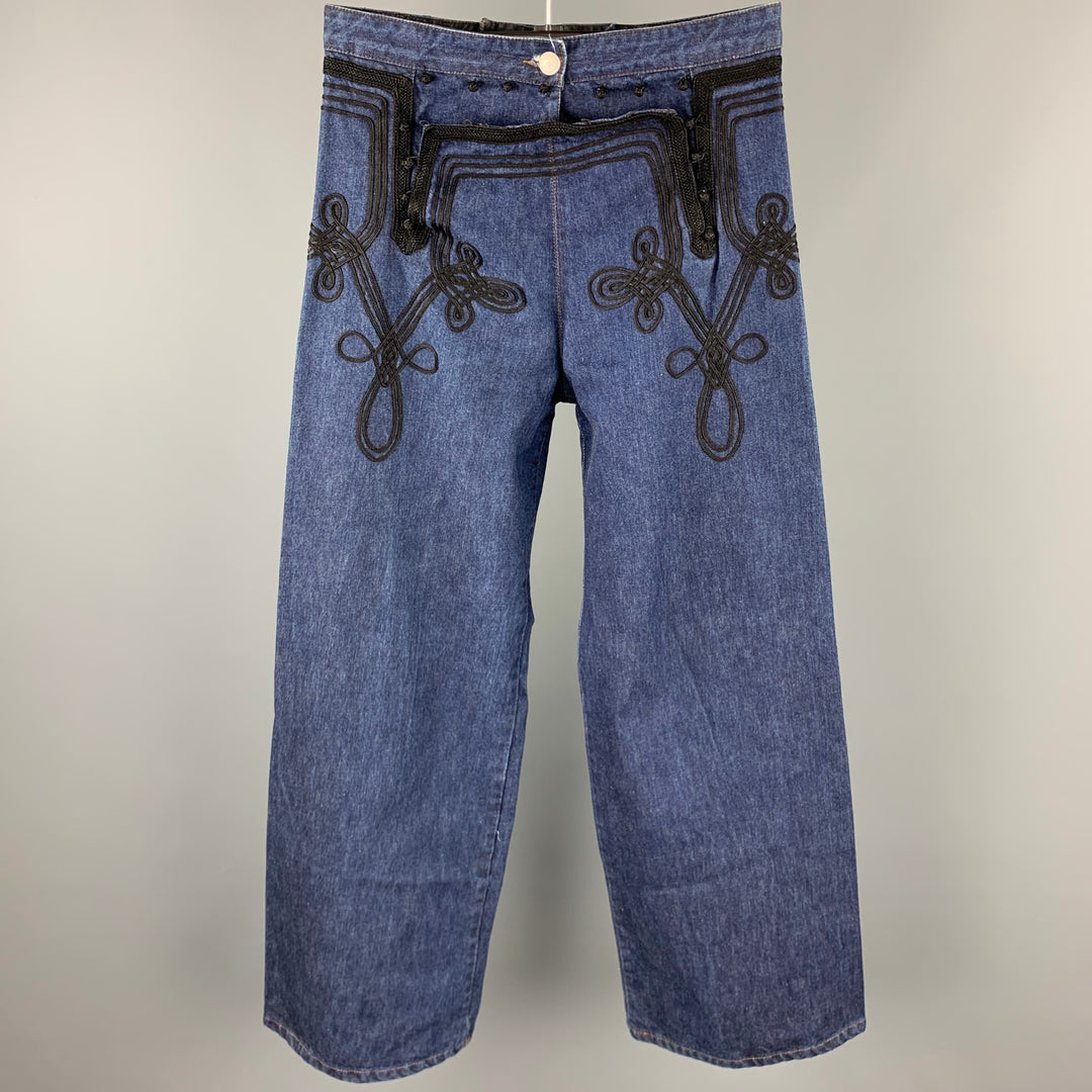 Vintage GAULTIER JEANS Size 31 Indigo Braided Denim High Waisted Wide Leg Jeans
