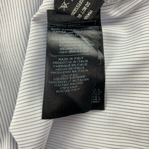 TOM FORD Size XL White & Blue Pinstripe Cotton Button Up French Cuffs Long Sleeve Shirt