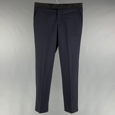 ALEXANDER MCQUEEN Size 34 Navy Solid Wool  Mohair Tuxedo Dress Pants