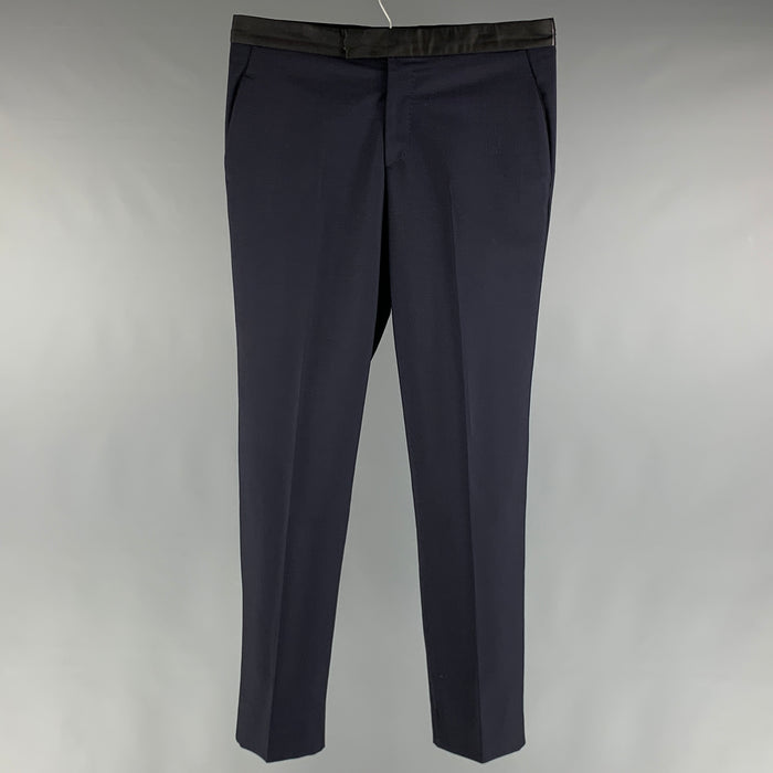 ALEXANDER MCQUEEN Size 34 Navy Solid Wool  Mohair Tuxedo Dress Pants