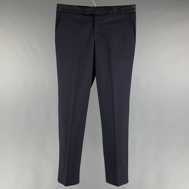 ALEXANDER MCQUEEN Size 34 Navy Solid Wool  Mohair Tuxedo Dress Pants