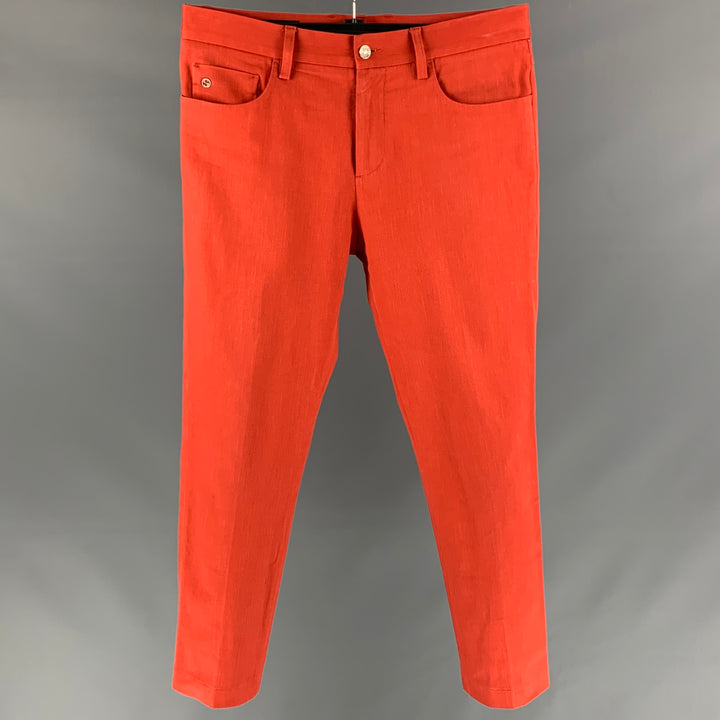 GUCCI Size 32 Orange Cotton / Polyamide Straight Jeans