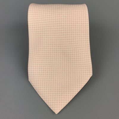 HERMES Pale Pink Micro Gingham Silk Tie