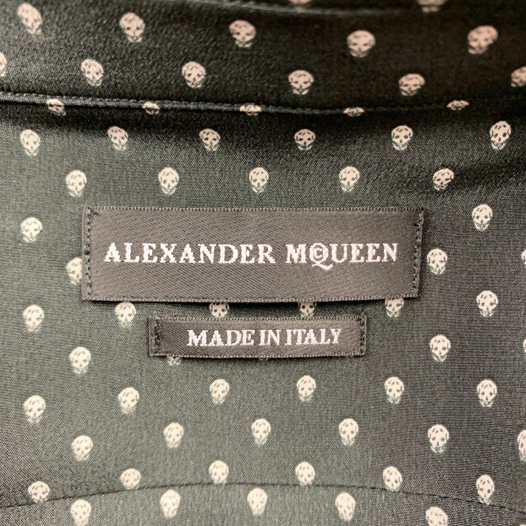 ALEXANDER MCQUEEN Size M Black & White Skulls Silk Button Up Long Sleeve Shirt