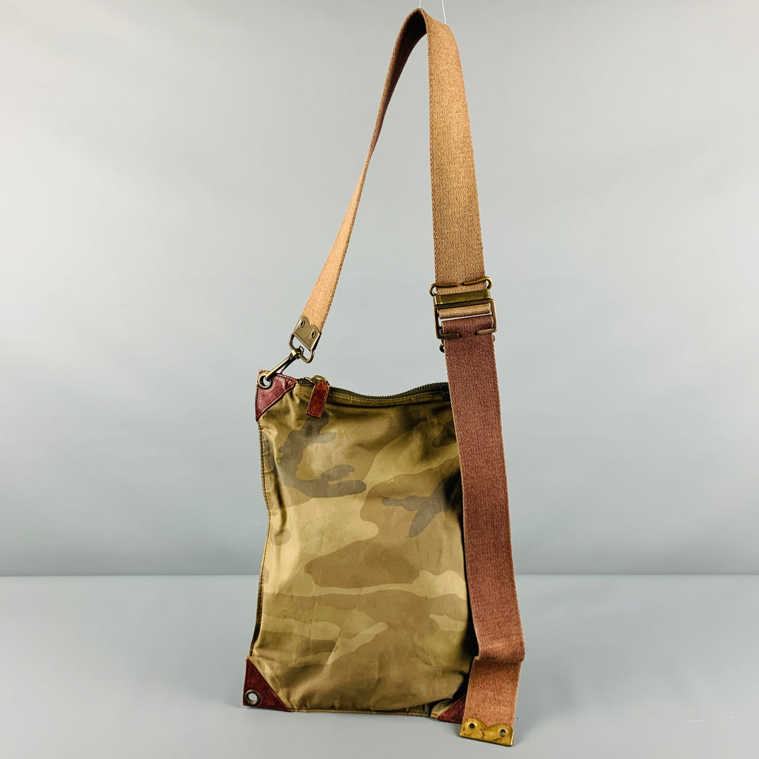 DRIES VAN NOTEN Brown Olive Camouflage Leather Nylon Bag