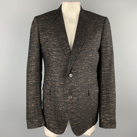 LANVIN Black & Copper Heather Textured Notch Lapel Sport Coat