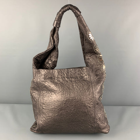 CALLEEN CORDERO Silver Grey Studded Leather Hobo Handbag