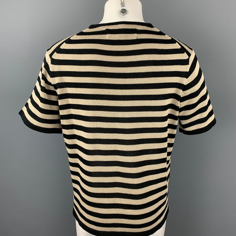 WALENODE Talla S Jersey de algodón con cuello redondo a rayas en negro y beige
