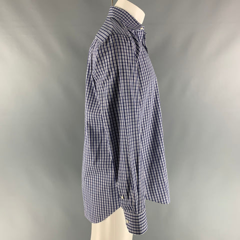 LANVIN Camisa de manga larga con botones a cuadros de algodón azul y blanco talla M