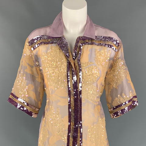 DRIES VAN NOTEN Size S Lavender & Gold Sequined Silk Blouse