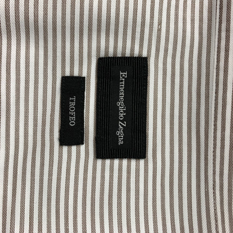 ERMENEGILDO ZEGNA Trofeo Size XXL White & Taupe Stripe Cotton Long Sleeve Shirt