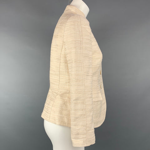 ARMANI COLLEZIONI Taille 6 Crème Seersucker Soie / Viscose Veste Boutonnée