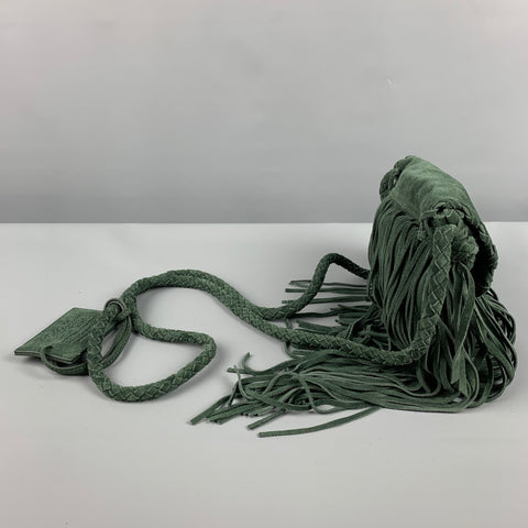 RALPH LAUREN Hunter Green Fringe Suede Cross Body Handbag