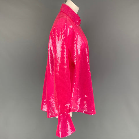 DAVID KOMA Size 2 Fuchsia Polyester Sequined Oversized Blouse