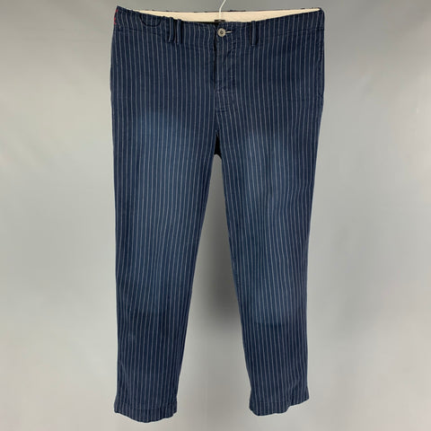 POLO by RALPH LAUREN Size 34 Navy White Pinstripe Cotton Button Fly Casual Pants
