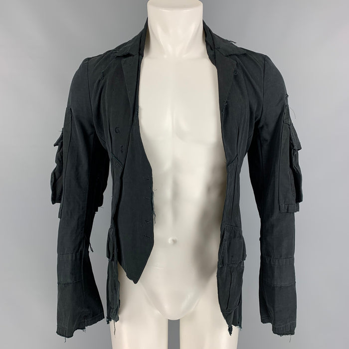 GREG LAUREN Taille 36 Veste chemise jungle ouverte sur le devant en détresse noire