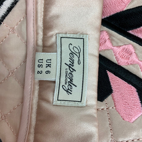 TEMPERLEY Size 2 Pink Black Quilted Silk A-Line Skirt