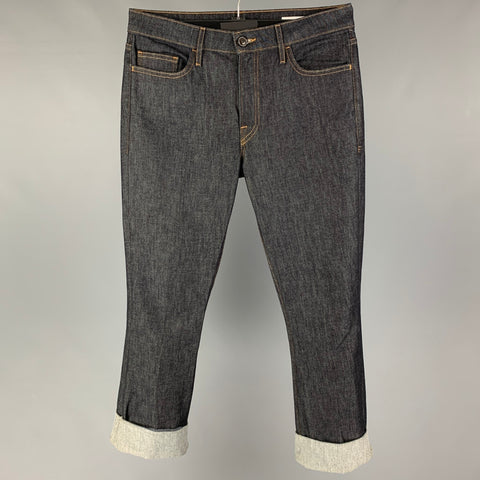 FRAME Size 30 Indigo Cotton Blend Cuffed Jeans