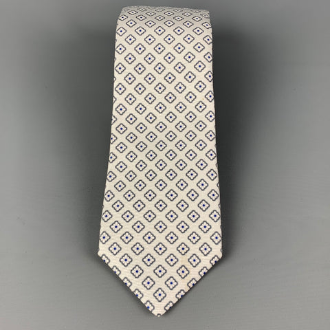 KITON White Green Abstract Floral Silk Tie