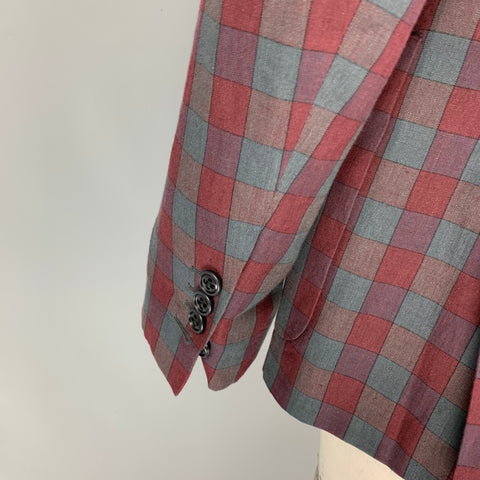 MARC JACOBS Size 42 Burgundy Grey Plaid Linen Notch Lapel Sport Coat