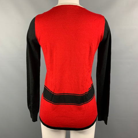 LOVE MOSCHINO Size 6 Black & Red White Wool / Acrylic Printed Pullover