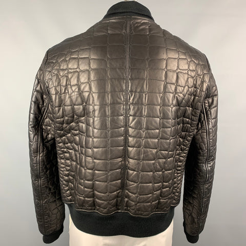 GIORGIO ARMANI Size 46 Black Quilted Leather Zip Up Bomber Jacket