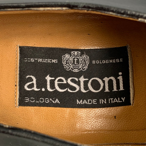 A.TESTONI Size 7.5 Black Leather Cap Toe Lace Up Shoes