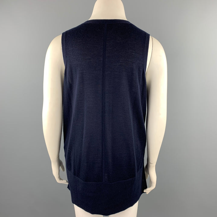 PURE Size 14 Navy Jersey Knitted Cashmere Sleeveless Casual Top