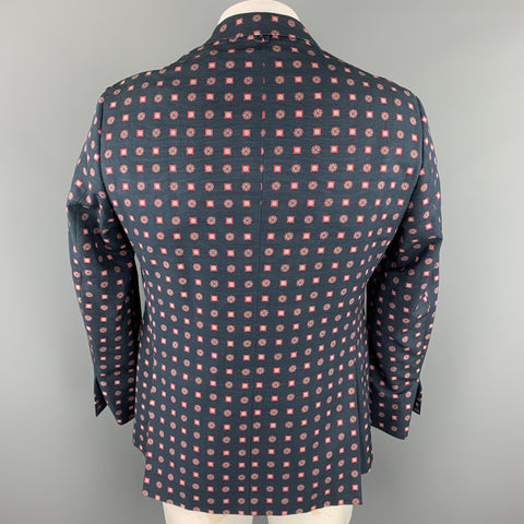BLACK FLEECE Chest Size 42 Navy Print Cotton / Viscose Notch Lapel Sport Coat