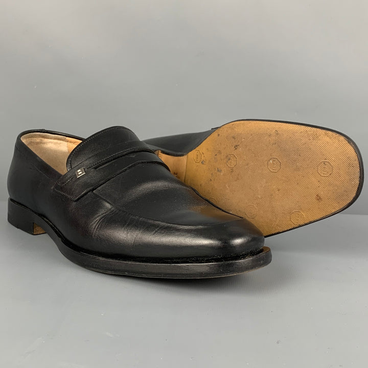 BALLY Size 7 Black Leather Penny Loafers