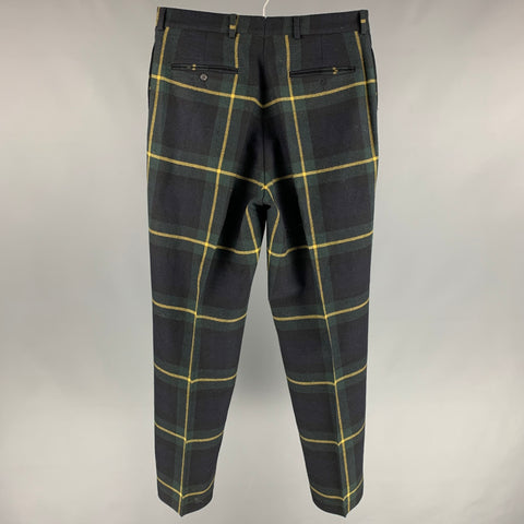 RRL by RALPH LAUREN Size 32 Navy & Black Green Blackwatch Plaid Wool Dress Pants