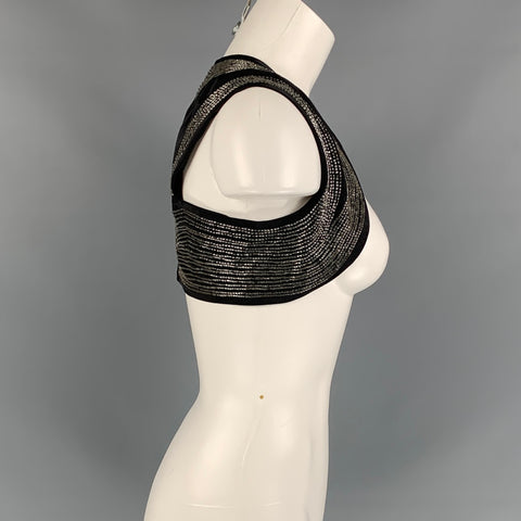 DRIES VAN NOTAN Talla 6 Chaleco bolero de seda con cuentas negras