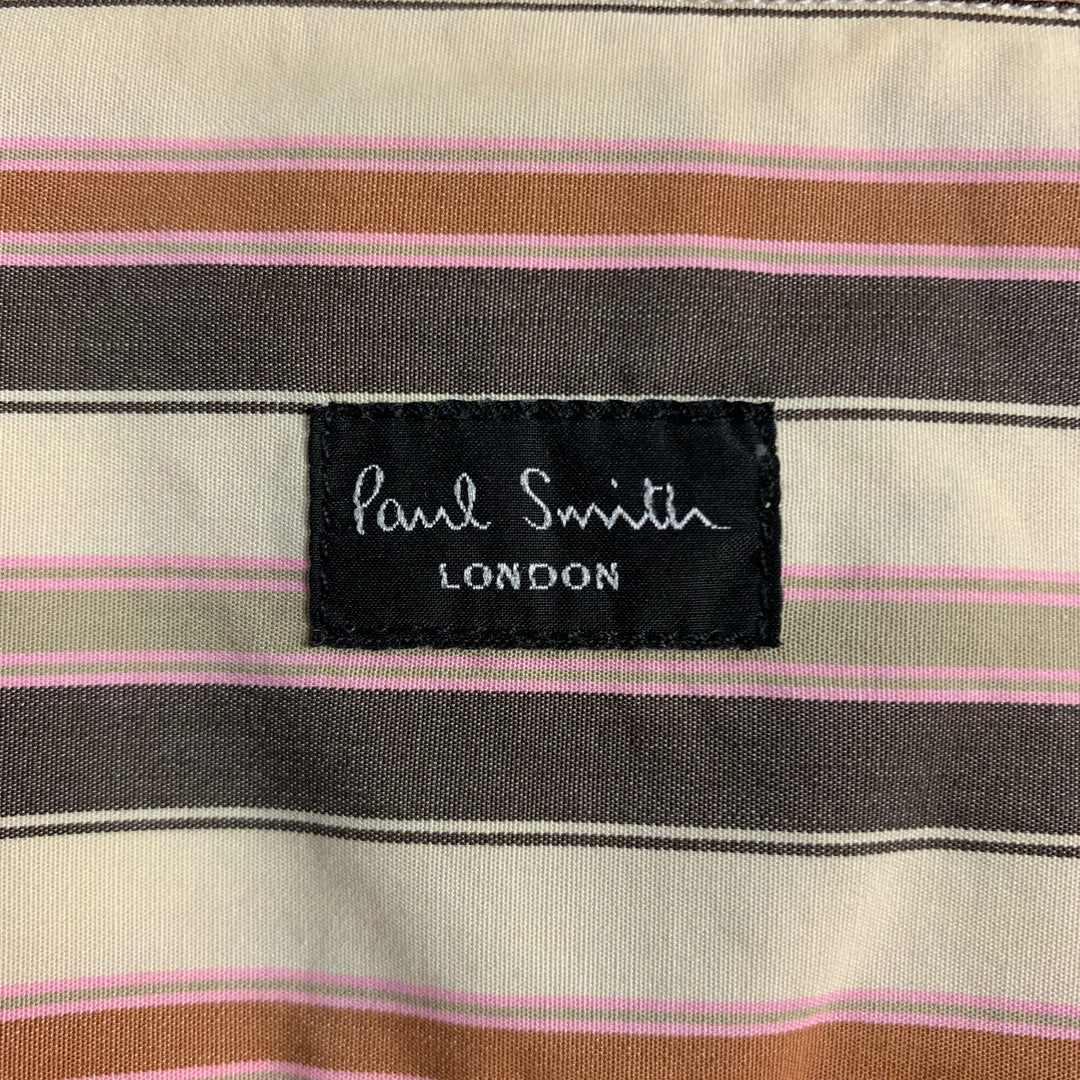 PAUL SMITH Size M Khaki & Brown Stripe Cotton Long Sleeve Shirt