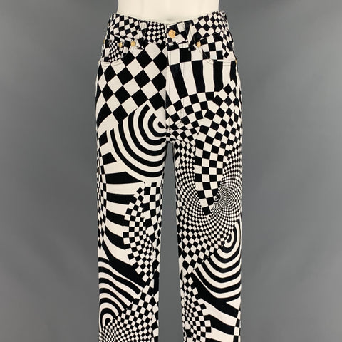 Vintage VERSACE JEANS COUTURE Size XS Black & White Cotton Print Jeans