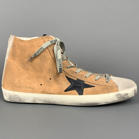 GOLDEN GOOSE Francy Size 10 Beige Distressed Suede High Top Sneakers