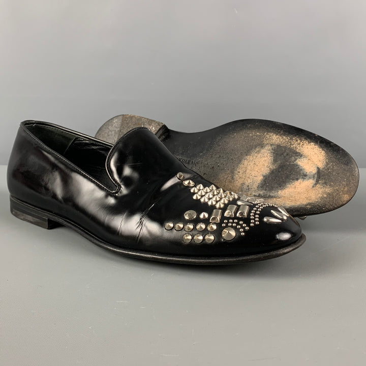 ALEXANDER MCQUEEN Size 9 Black Silver Studded Leather Slip On Loafers