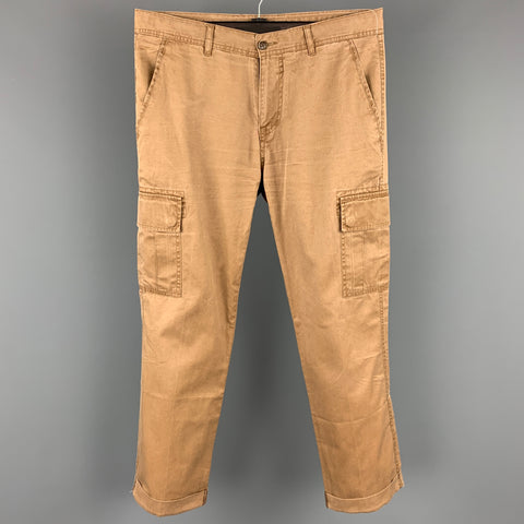MIANI Size 30 Khaki Cotton Cargo Pockets Casual Pants