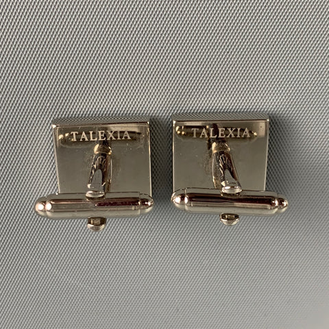 TALEXIA Silver Black Plaid Brass Mother Of Pearl Cuff Links