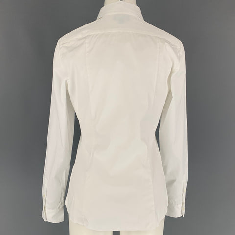 FACONNABLE Size 6 White Poplin Cotton Pleated Tuxedo Blouse