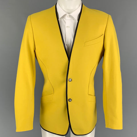 Vintage THIERRY MUGLER Talla 40 Chaqueta sin cuello de lana amarilla